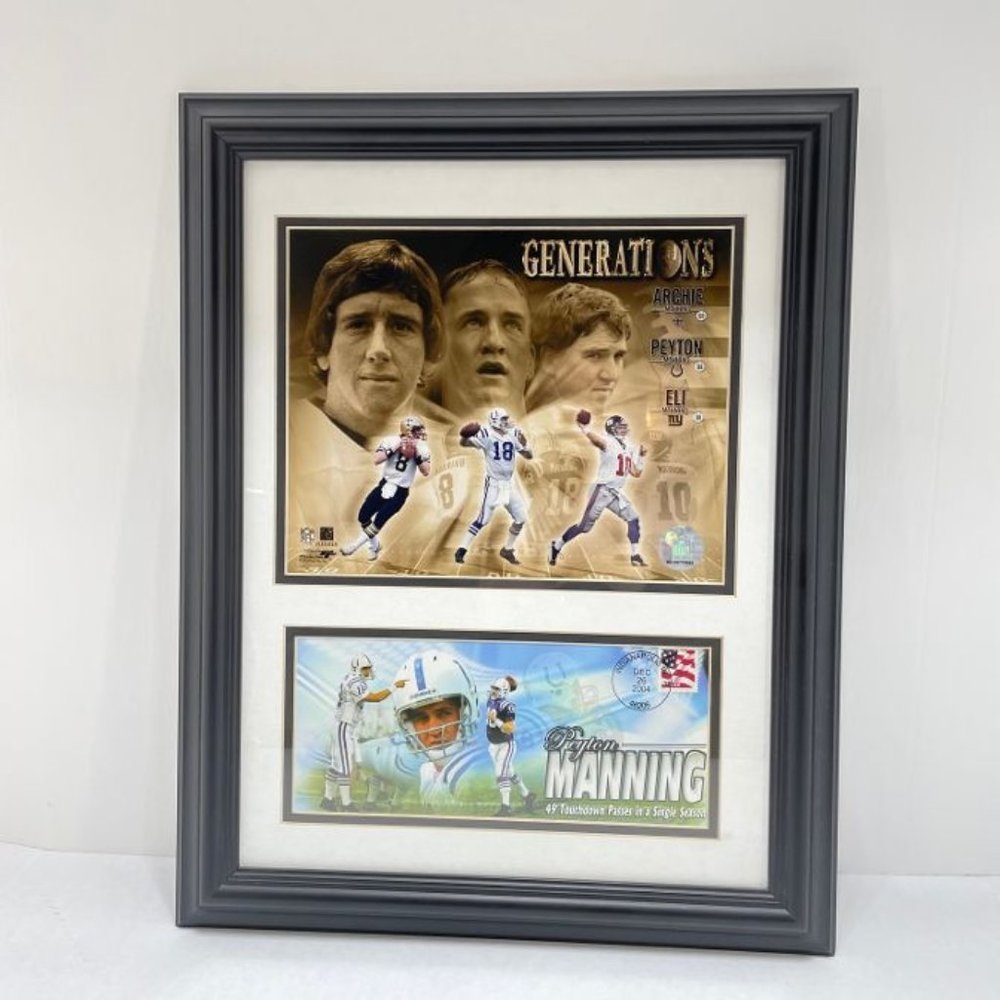 Archie, Peyton and Eli Manning Framed NFL Memorabilia - 18.5 in x 14.5 in